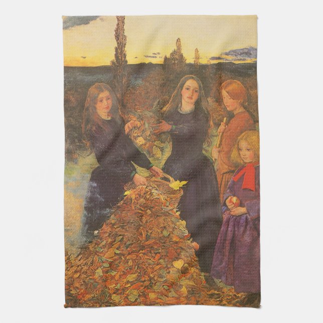 Autumn Leaves by Sir John Everett Millais Tea Towel (Vertical)