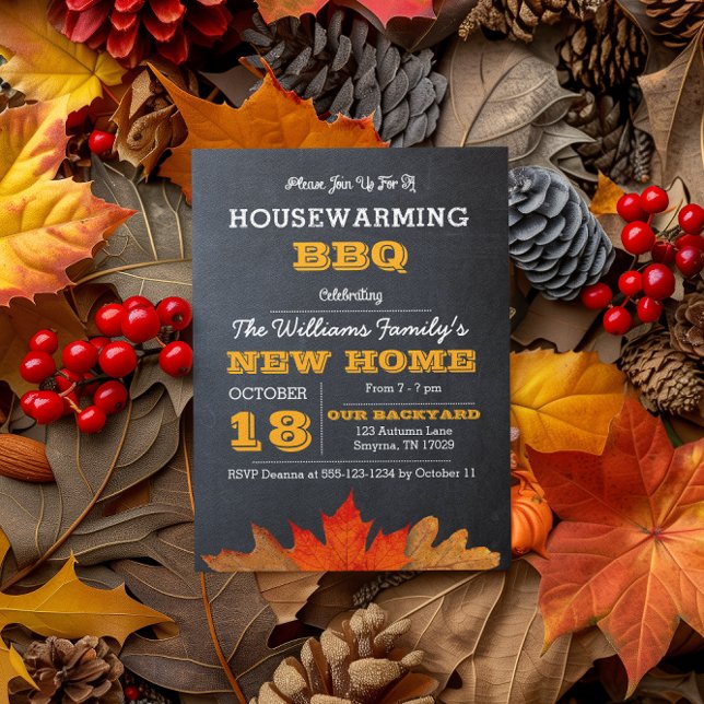 Autumn Leaves & Chalkboard Housewarming Invitation (Creator Uploaded)