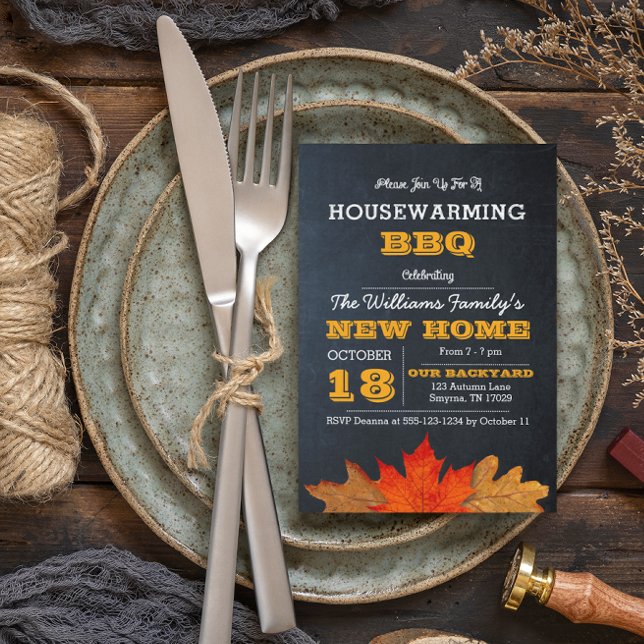 Autumn Leaves & Chalkboard Housewarming Invitation (Creator Uploaded)