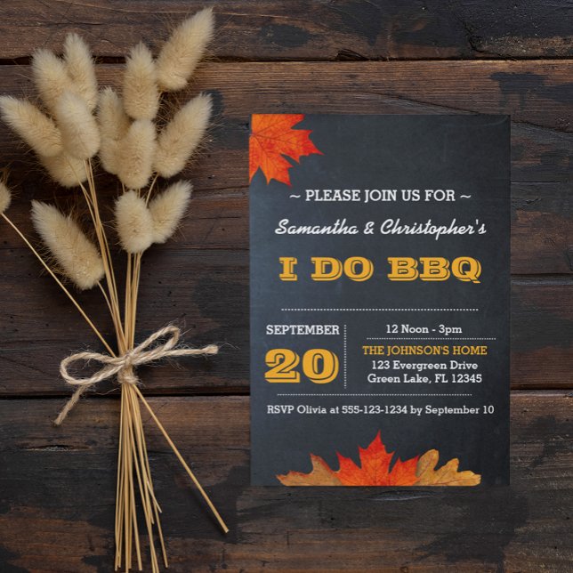 Autumn Leaves Chalkboard I Do BBQ Invitations (Creator Uploaded)