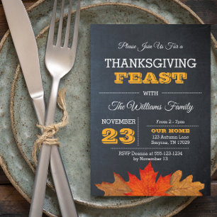 Autumn Leaves & Chalkboard Thanksgiving Invitation