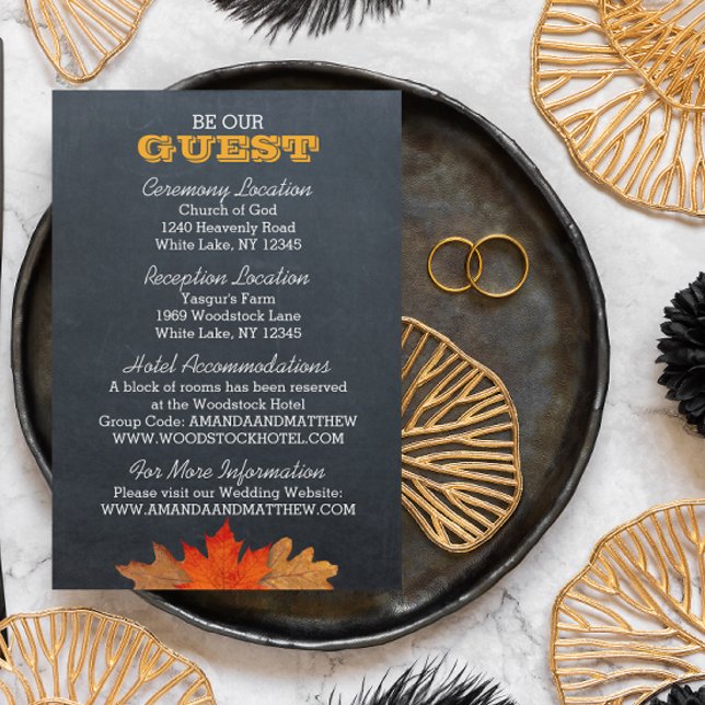 Autumn Leaves Chalkboard Wedding Information Card (Creator Uploaded)