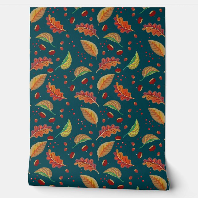 Autumn Leaves, Chestnuts, Hazelnuts & Berries Fall Wallpaper (Unrolling)