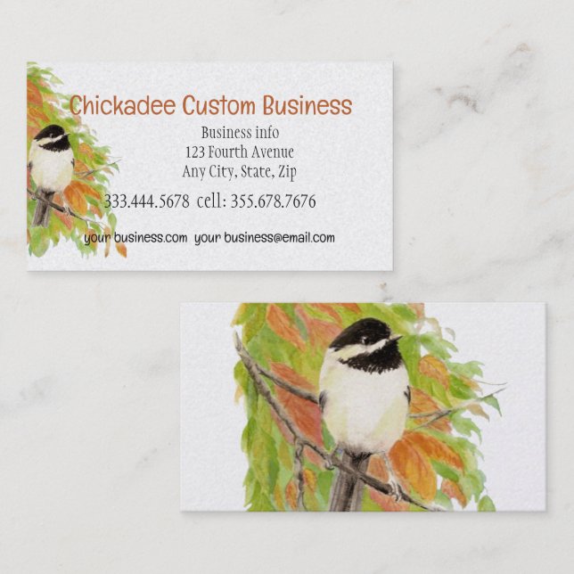 Autumn Leaves Chickadee Bird Custom Business Card (Front/Back)