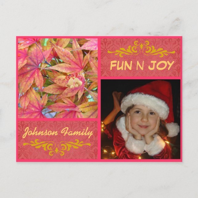 Autumn leaves christmas photo pink holiday postcard (Front)