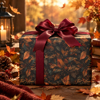 Autumn Leaves Colourful Custom Text Pattern Wrapping Paper