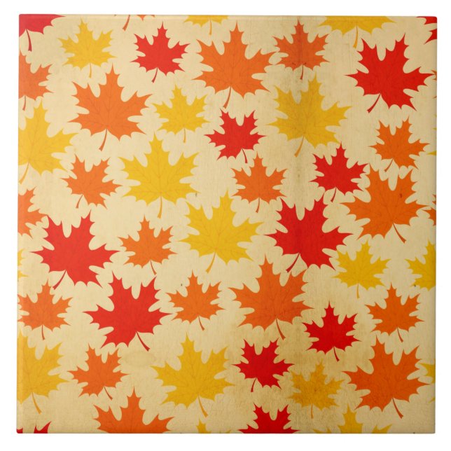Autumn Leaves Colourful Pattern Ceramic Tile (Front)