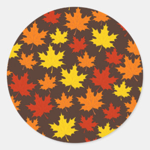 Autumn Leaves Colourful Pattern Classic Round Sticker