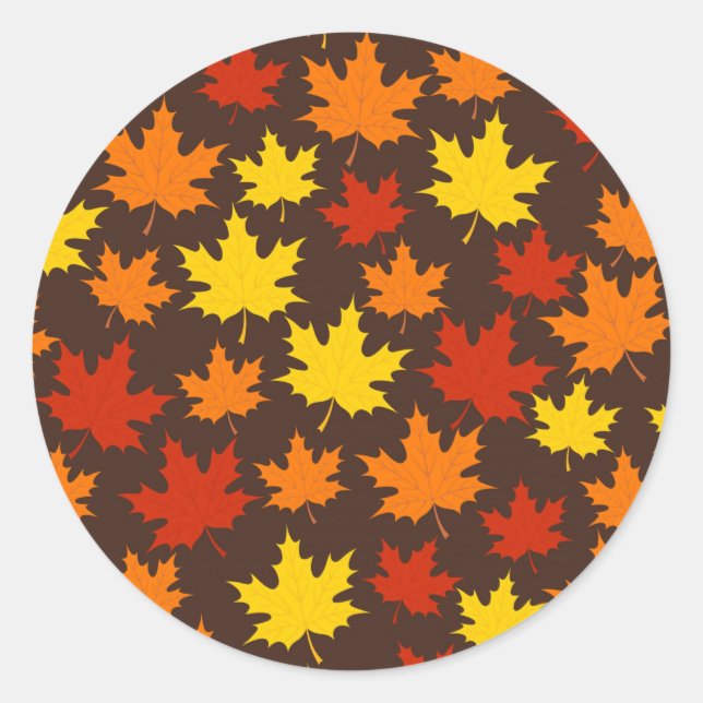 Autumn Leaves Colourful Pattern Classic Round Sticker (Front)