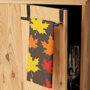 Autumn Leaves Colourful Pattern Tea Towel