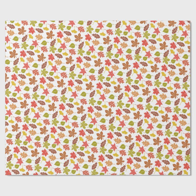 Autumn Leaves Colourful Pattern Wrapping Paper (Flat)