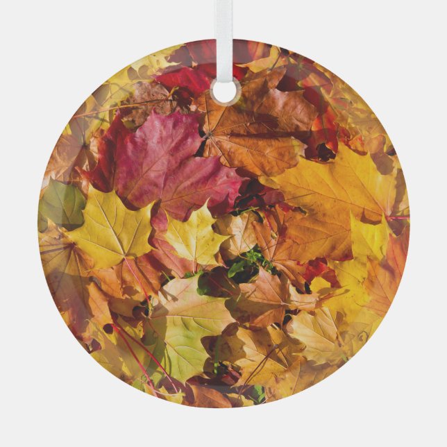 Autumn Leaves: Colourful Seamless Array. Glass Tree Decoration (Front)
