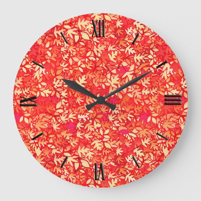 Autumn leaves, coral orange large clock (Front)