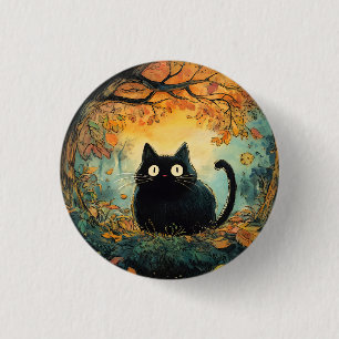 Autumn leaves cosy fall black cat in the magic for 3 cm round badge