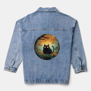 Autumn leaves cosy fall black cat in the magic for denim jacket