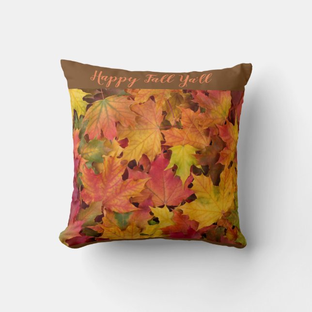 Autumn Leaves Custom Colours Reversible Happy Cushion (Front)