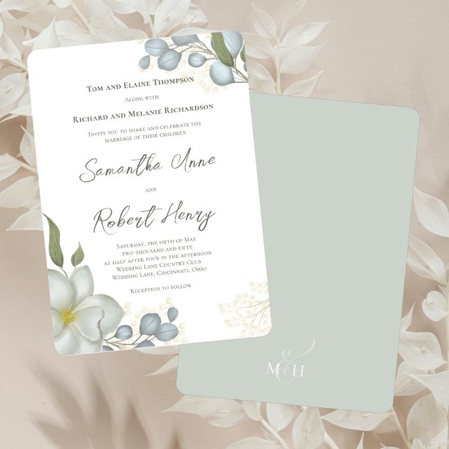 Autumn Leaves Custom Fall Wedding  Invitation (Elegant watercolor magnolia floral wedding invitations.)
