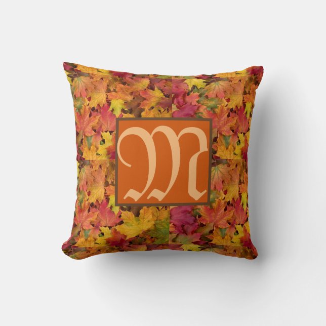 Autumn Leaves Custom Monogram Name Reversible Cushion (Front)