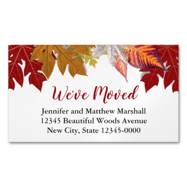 Autumn Leaves Custom Moving Announcement Magnetic Business Card (Front)