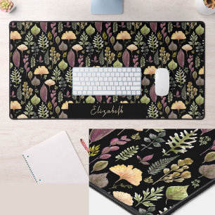 Autumn Leaves Custom Name Black Desk Mat