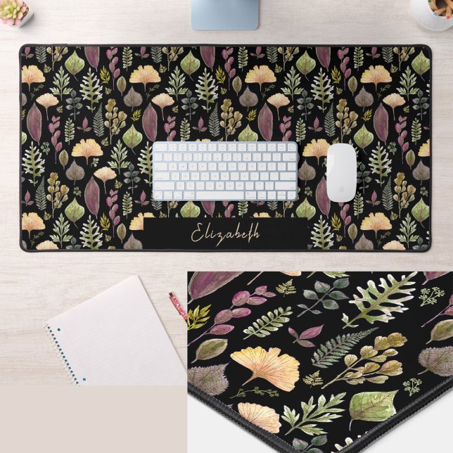 Autumn Leaves Custom Name Black Desk Mat (Creator Uploaded)