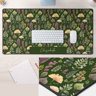 Autumn Leaves Custom Name Green Desk Mat