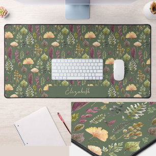 Autumn Leaves Custom Name Green Desk Mat