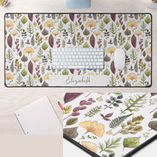 Autumn Leaves Custom Name White Desk Mat