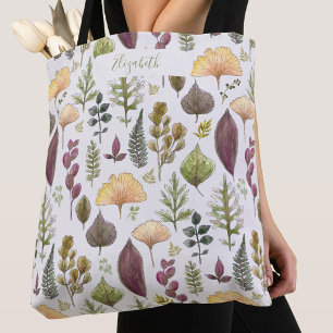 Autumn Leaves Custom Name White Tote Bag