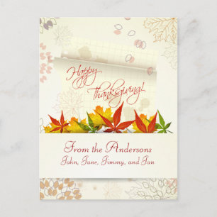 Autumn Leaves Customisable Thanksgiving Postcard