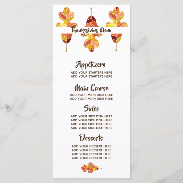 Autumn Leaves Customised Thanksgiving Dinner Menu (Front)