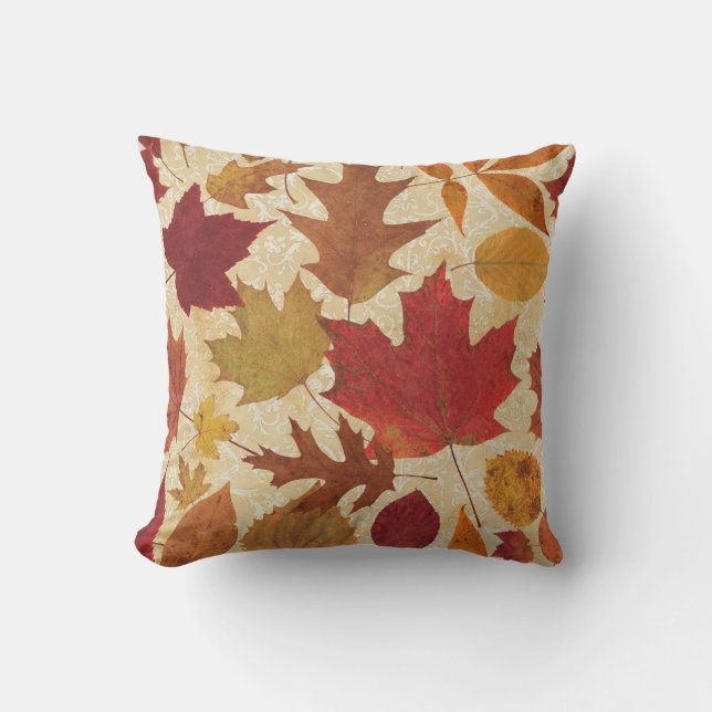 Autumn Leaves Damask Pattern Cushion (Front)