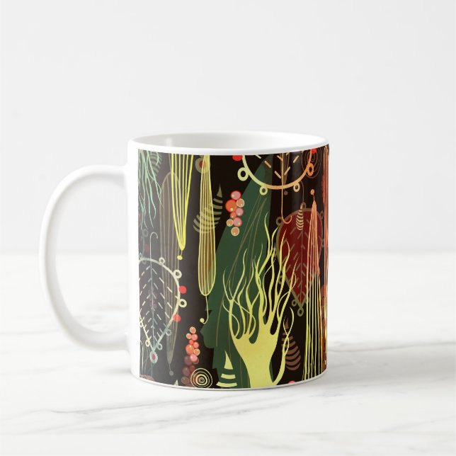 Autumn leaves: dark seamless pattern. coffee mug (Left)
