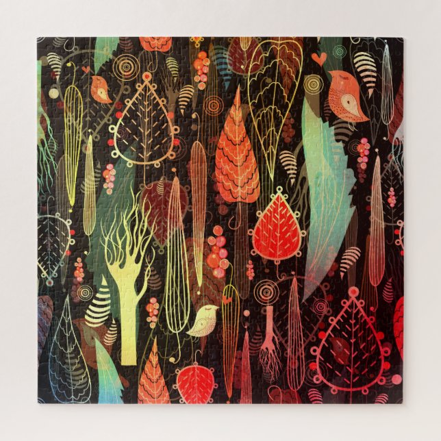 Autumn leaves: dark seamless pattern. jigsaw puzzle (Vertical)