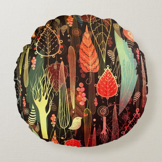 Autumn leaves: dark seamless pattern. round cushion (Front)