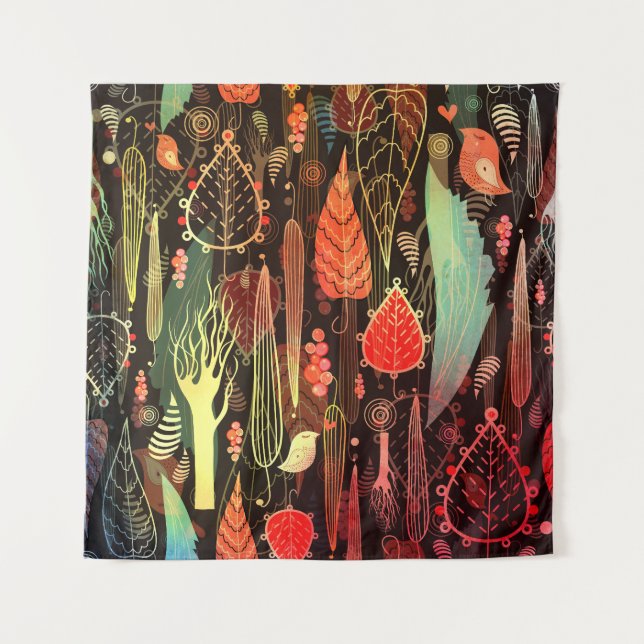 Autumn leaves: dark seamless pattern. tapestry (Front)