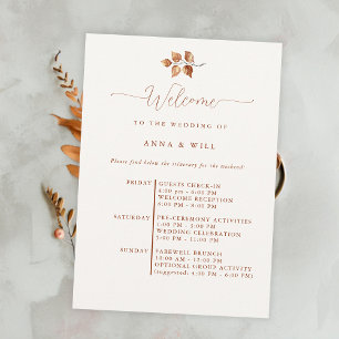 Autumn Leaves Elegant Boho Fall Wedding Itinerary Invitation