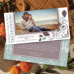 Autumn Leaves Elegant Swirls Thanksgiving Photo Holiday Card