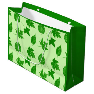Autumn leaves - emerald and lime green large gift bag