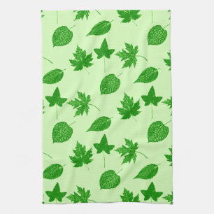 Autumn leaves - emerald and lime green tea towel