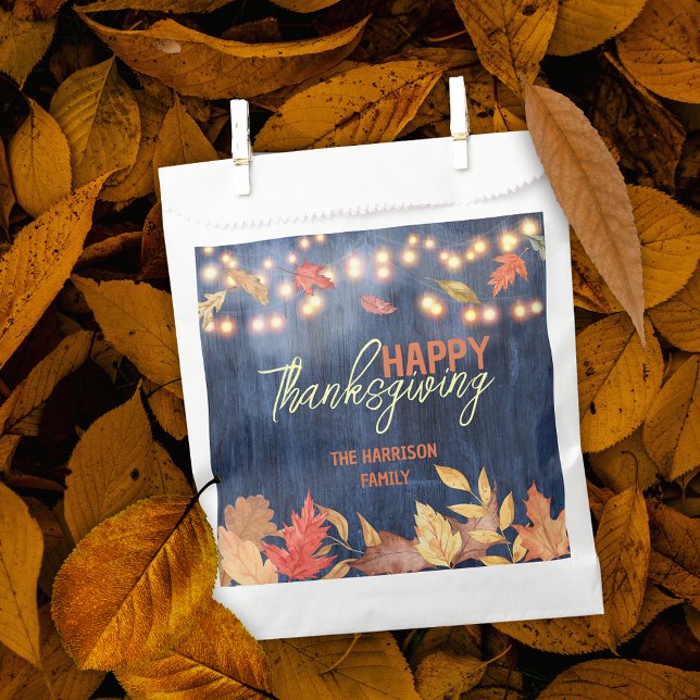 Autumn Leaves Fairy Lights On Wood Thanksgiving Favour Bag (Creator Uploaded)