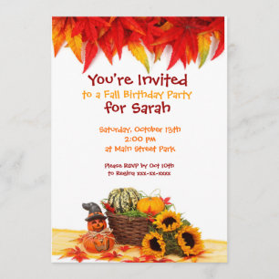Autumn Leaves Fall Birthday Party Invitations