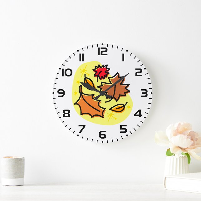 Autumn Leaves Fall Colourful Seasonal Leaf Art  Large Clock (Creator Uploaded)