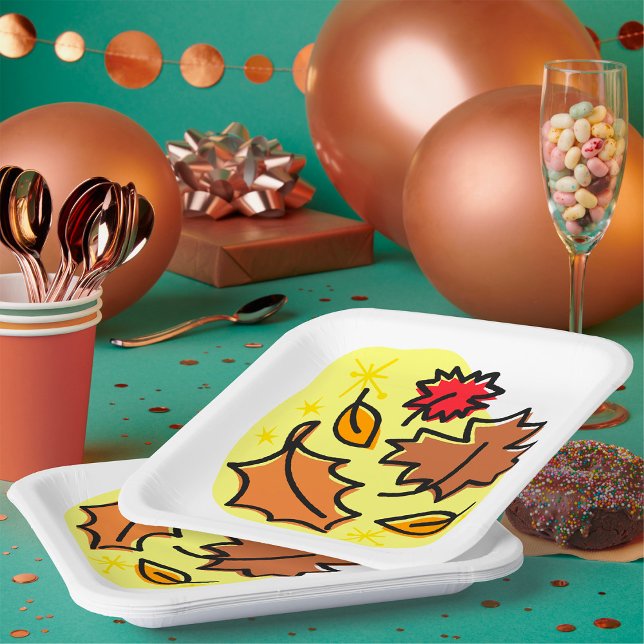 Autumn Leaves Fall Colourful Seasonal Leaf Art  Paper Plate (Creator Uploaded)