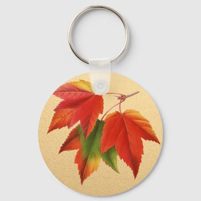 Autumn Leaves Fall Colours Maple Leaf on Gold Key Ring (Front)