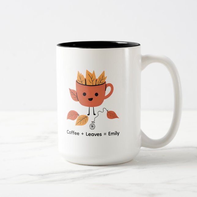 Autumn Leaves Fall Design with Name Two-Tone Coffee Mug (Right)