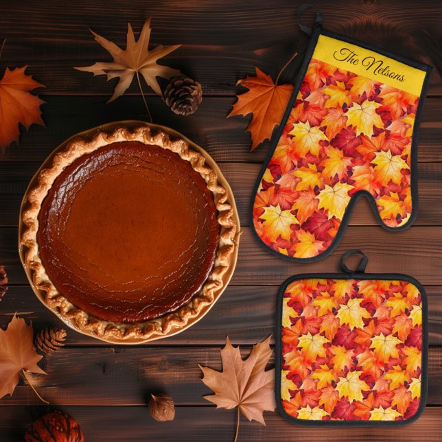 Autumn Leaves, Fall Leaves, Colourful Leaves Oven Mitt & Pot Holder Set (Creator Uploaded)