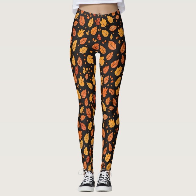 Autumn Leaves Fall Pattern Leggings (Front)