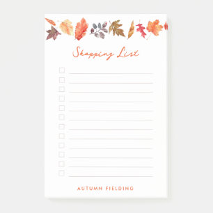 Autumn Leaves Fall Personalized Shopping List Post-it Notes