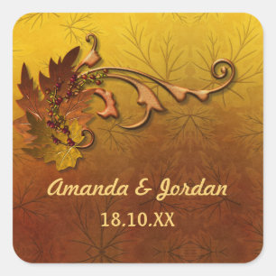 Autumn Leaves Fall Wedding Square Sticker